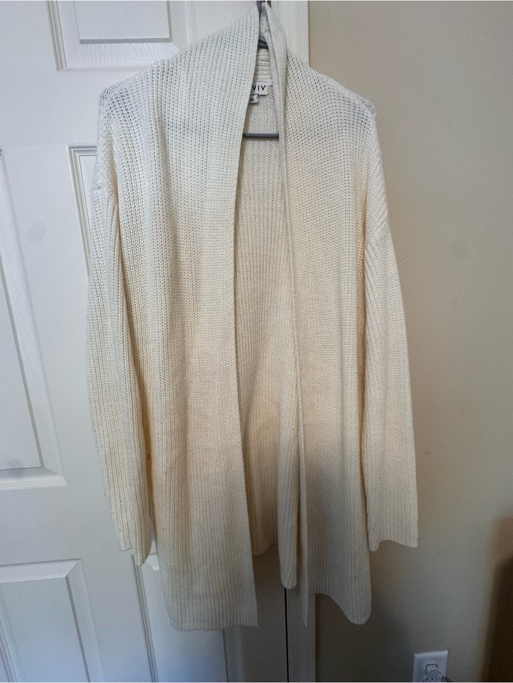 Ava & Viv Cream Open-Front Knit Cardigan